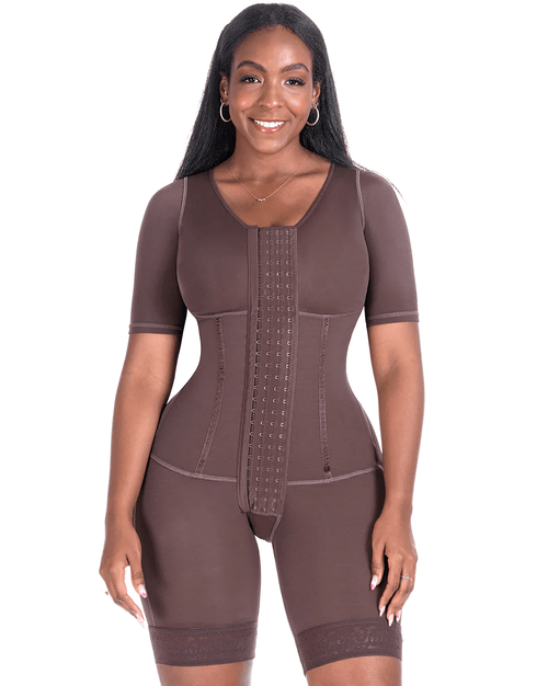 Colombian Fajas with Sleeves and Built-In Bra - Chocolate