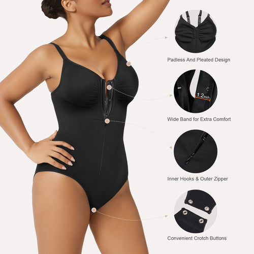 Shapewear Bodysuit High-Compression Zip-Front Brief With Snap Crotch