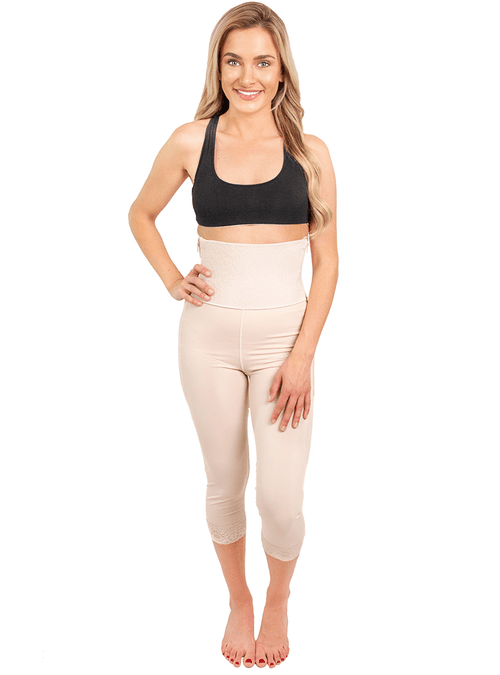 Mid-Calf Girdle With 6 Inch High Waist, Open Crotch And Hook-And-Eye Closure For Post-Surgery Recovery