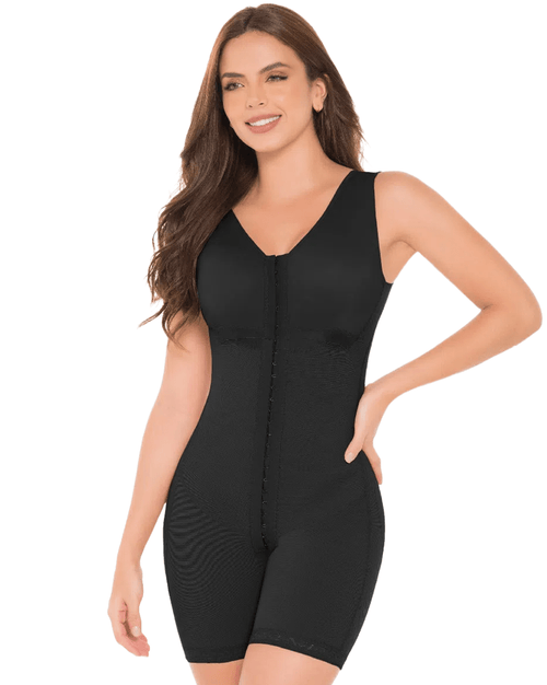 Fajas High Compression Post-Surgical Girdle with Bra & Thigh Coverage - Black