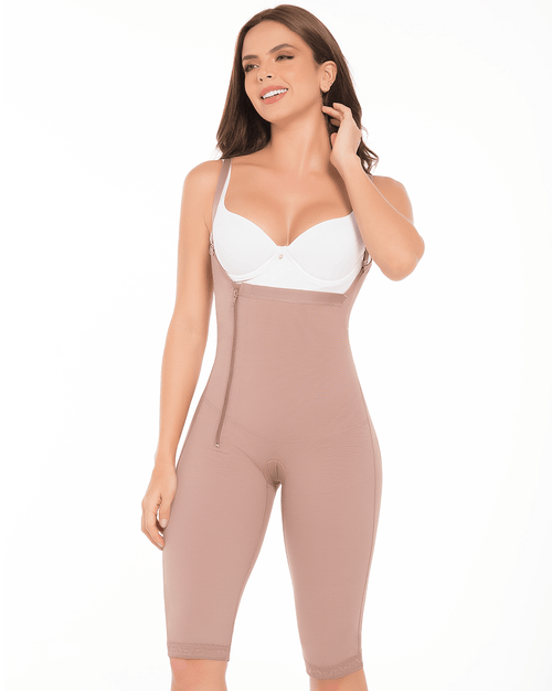 Colombian Fajas High Compression Girdle to the Knee with Straps and Zipper