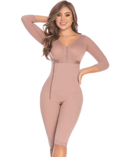Final Sale Clearance Fajas Knee-Legth Shapewear With Built-In Bra And Arm Sleeves