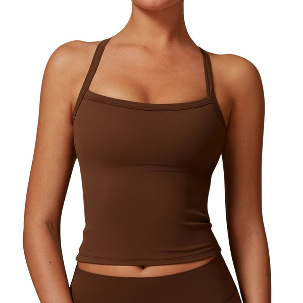 Easelyn Strappy Built-In Bra Tank in Coffee