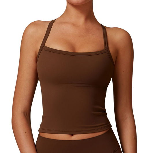 Easelyn Strappy Built-In Bra Tank in Coffee