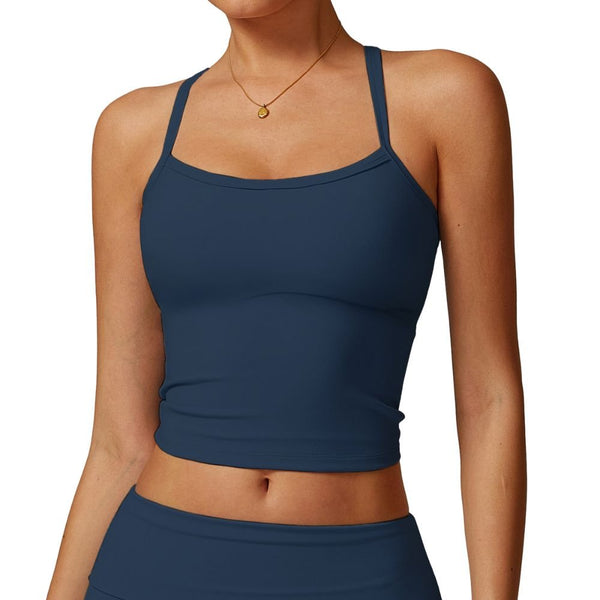 Easelyn Strappy Built-In Bra Tank in Dark Blue