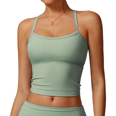 Easelyn Strappy Built-In Bra Tank in Green