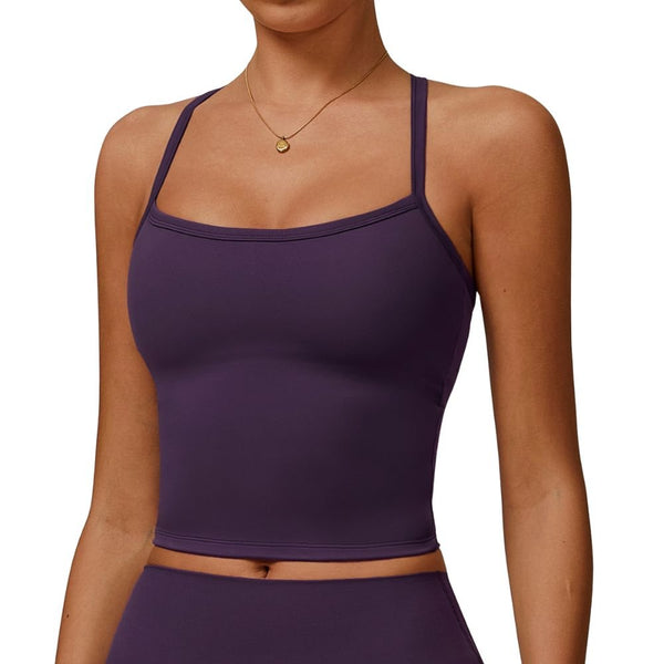 Easelyn Strappy Built-In Bra Tank in Purple