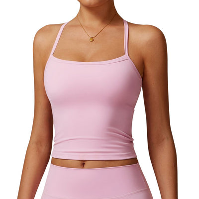 Easelyn Strappy Built-In Bra Tank in Pink
