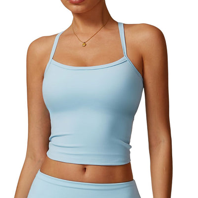Easelyn Strappy Built-In Bra Tank in Blue