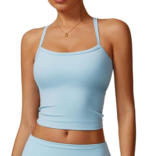 Easelyn Strappy Built-In Bra Tank in Blue
