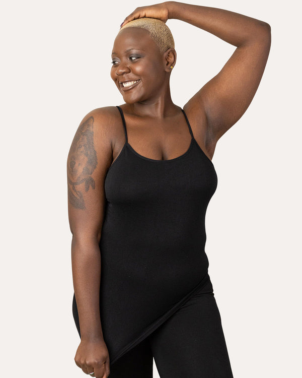 Easelyn Padded Spaghetti-Strap Camisole in Black
