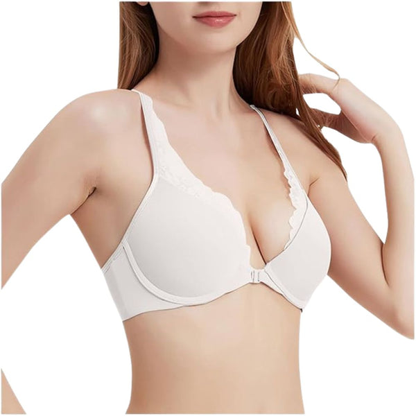 Easelyn Lace-Trim Front-Closure Bra in White