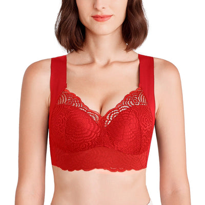 Easelyn Wire-Free Lace Comfort Bra in Red