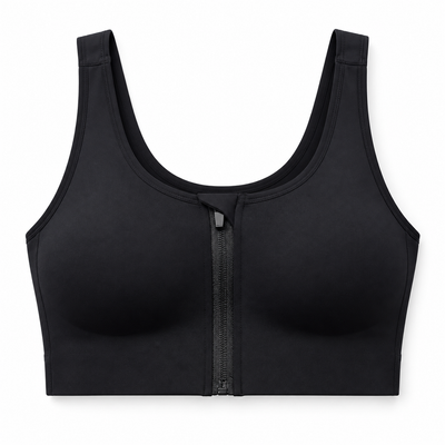 Easelyn Front-Zip Crossback Sports Bra in Black