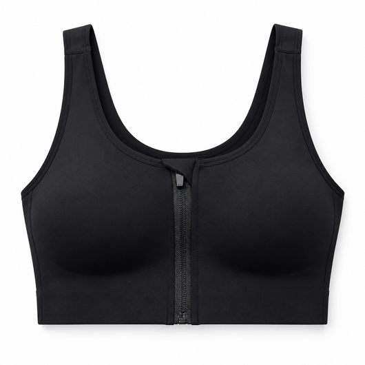 Easelyn Front-Zip Crossback Sports Bra in Black