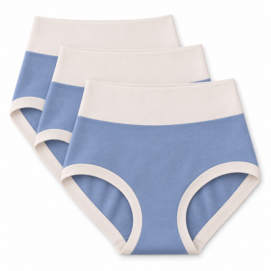Easelyn High-Waist Contrast Briefs — 3 Pack in Blue