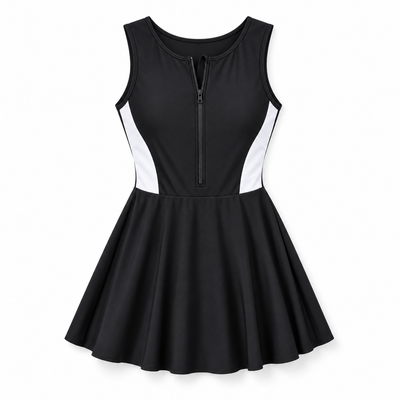 Easelyn Front-Zip Colorblock Swim Dress — product view