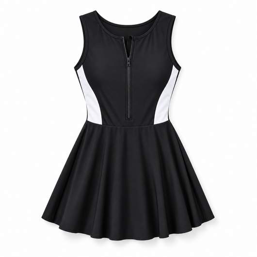 Easelyn Front-Zip Colorblock Swim Dress — product view