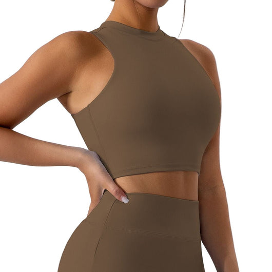Easelyn High-Neck Sports Bra in Coffee