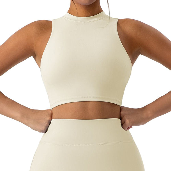 Easelyn High-Neck Sports Bra in Beige