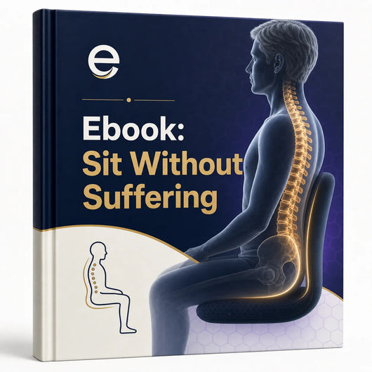 Easelyn ebook cover titled Sit Without Suffering with posture and spine graphic.