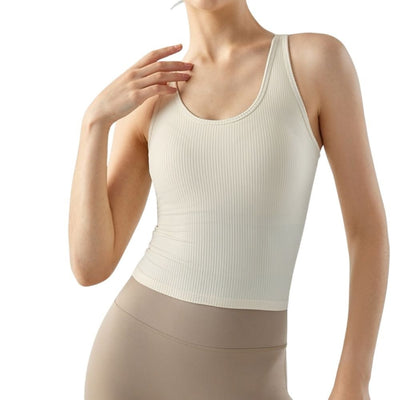 Easelyn Ribbed Racerback Built-In Bra Tank in white, side view
