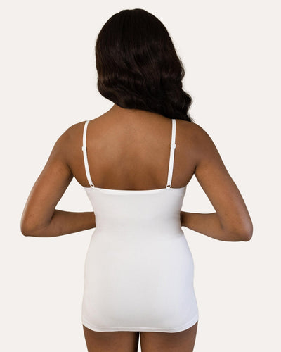 Easelyn Padded Spaghetti-Strap Camisole in white, back view