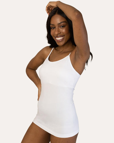 Easelyn Padded Spaghetti-Strap Camisole in white, front view