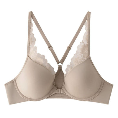 Easelyn Lace-Trim Front-Closure Bra in nude, product view
