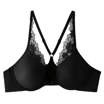 Easelyn Lace-Trim Front-Closure Bra in black, product view