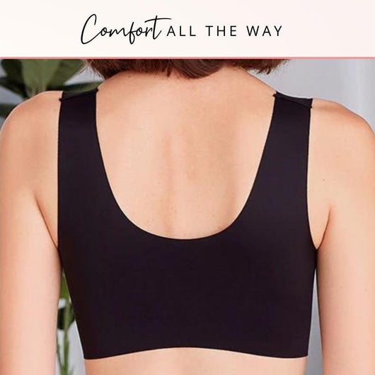 Easelyn Wire-Free Lace Comfort Bra in black, back view