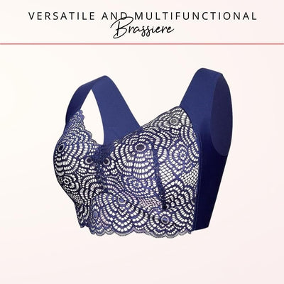 Easelyn Wire-Free Lace Comfort Bra in navy, product view