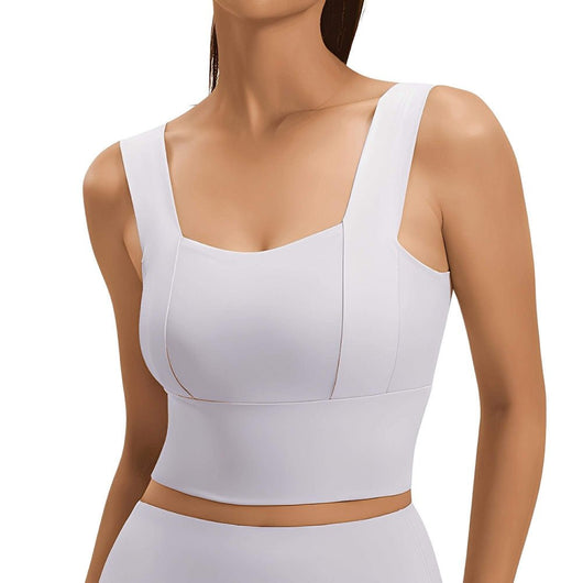 Easelyn Square-Neck Sports Bra in white, front view