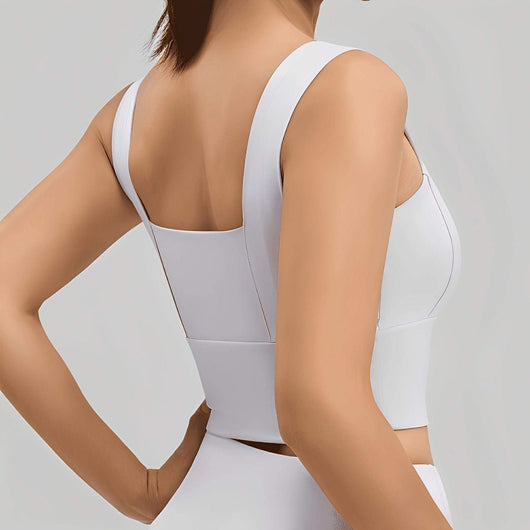 Easelyn Square-Neck Sports Bra in white, back view