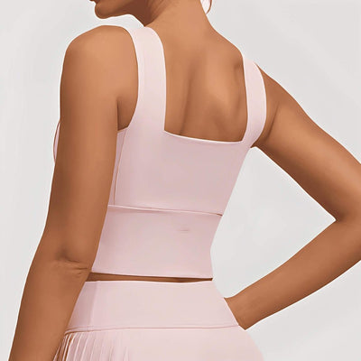 Easelyn Square-Neck Sports Bra in pink, back view
