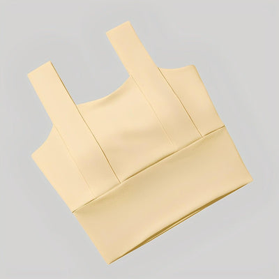 Easelyn Square-Neck Sports Bra in yellow, product view