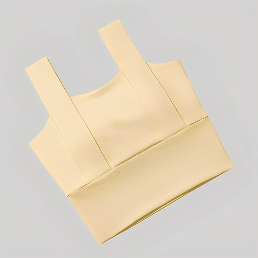 Easelyn Square-Neck Sports Bra in yellow, product view