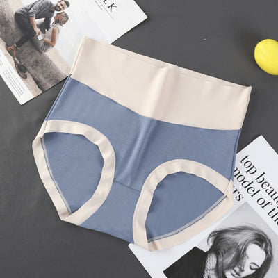 Easelyn High-Waist Contrast Briefs — 3 Pack in blue, styled flat lay