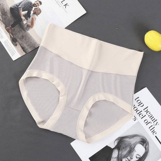 Easelyn High-Waist Contrast Briefs — 3 Pack in gray, styled flat lay