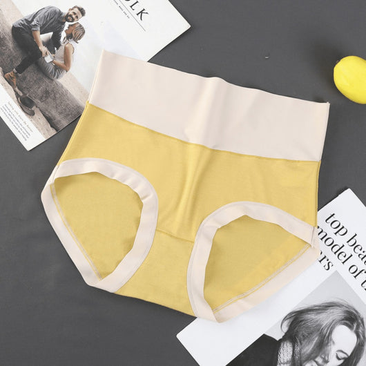 Easelyn High-Waist Contrast Briefs — 3 Pack in yellow, styled flat lay