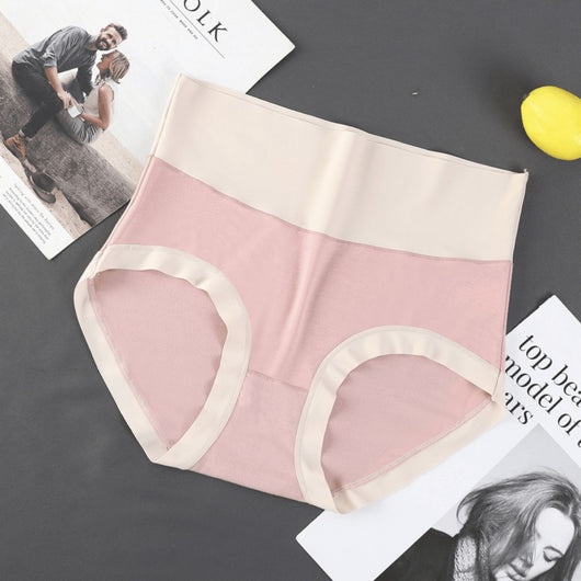 Easelyn High-Waist Contrast Briefs — 3 Pack in pink, styled flat lay