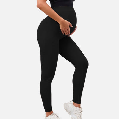 Easelyn Over-Bump Maternity Leggings in black, side view over the bump