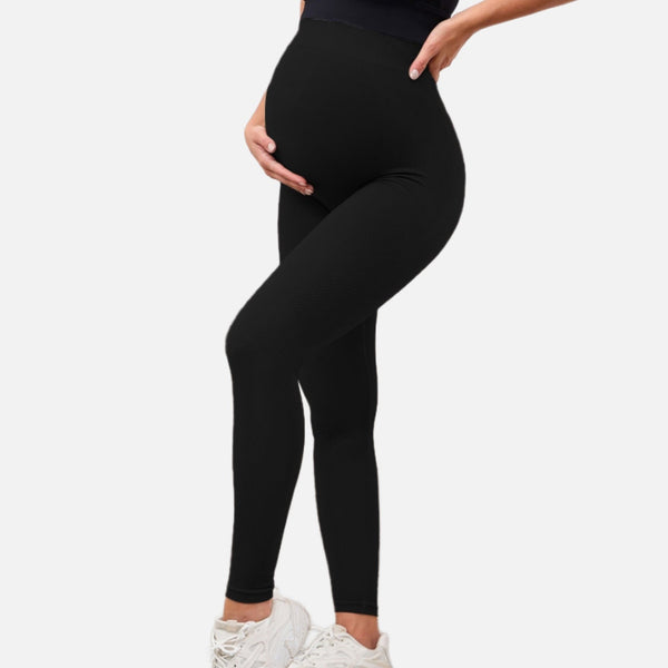 Easelyn Over-Bump Maternity Leggings in black, three-quarter view
