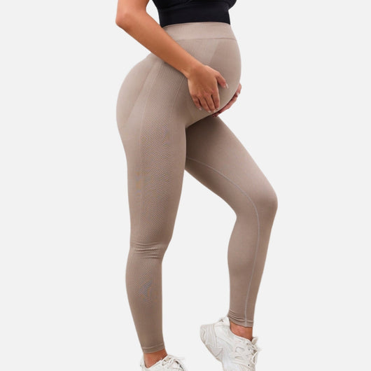 Easelyn Over-Bump Maternity Leggings in beige, side view