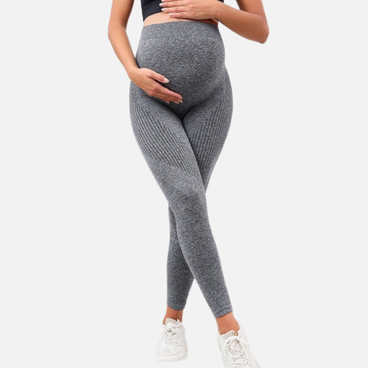 Easelyn Over-Bump Maternity Leggings in gray, front view over the bump