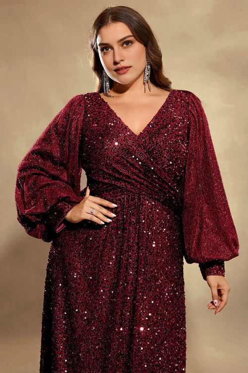 Easelyn Plus-Size Lantern-Sleeve Sequin Maxi Dress