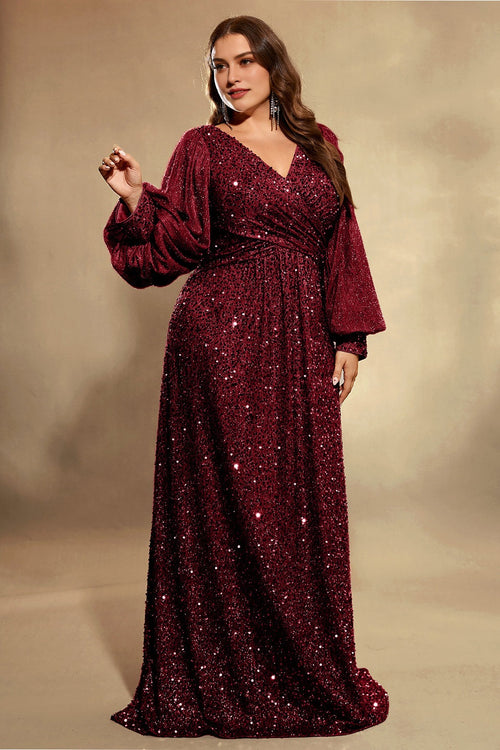 Easelyn Plus-Size Lantern-Sleeve Sequin Maxi Dress