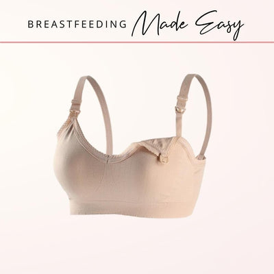 Easelyn Wireless Nursing Bra in beige, with the drop-down nursing clip