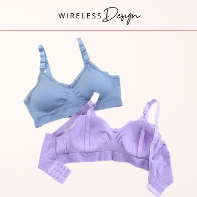 Easelyn Wireless Nursing Bra in blue and purple, wireless design