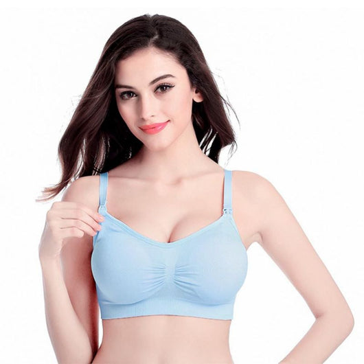 Easelyn Ruched U-Back Nursing Bralette in blue, front view